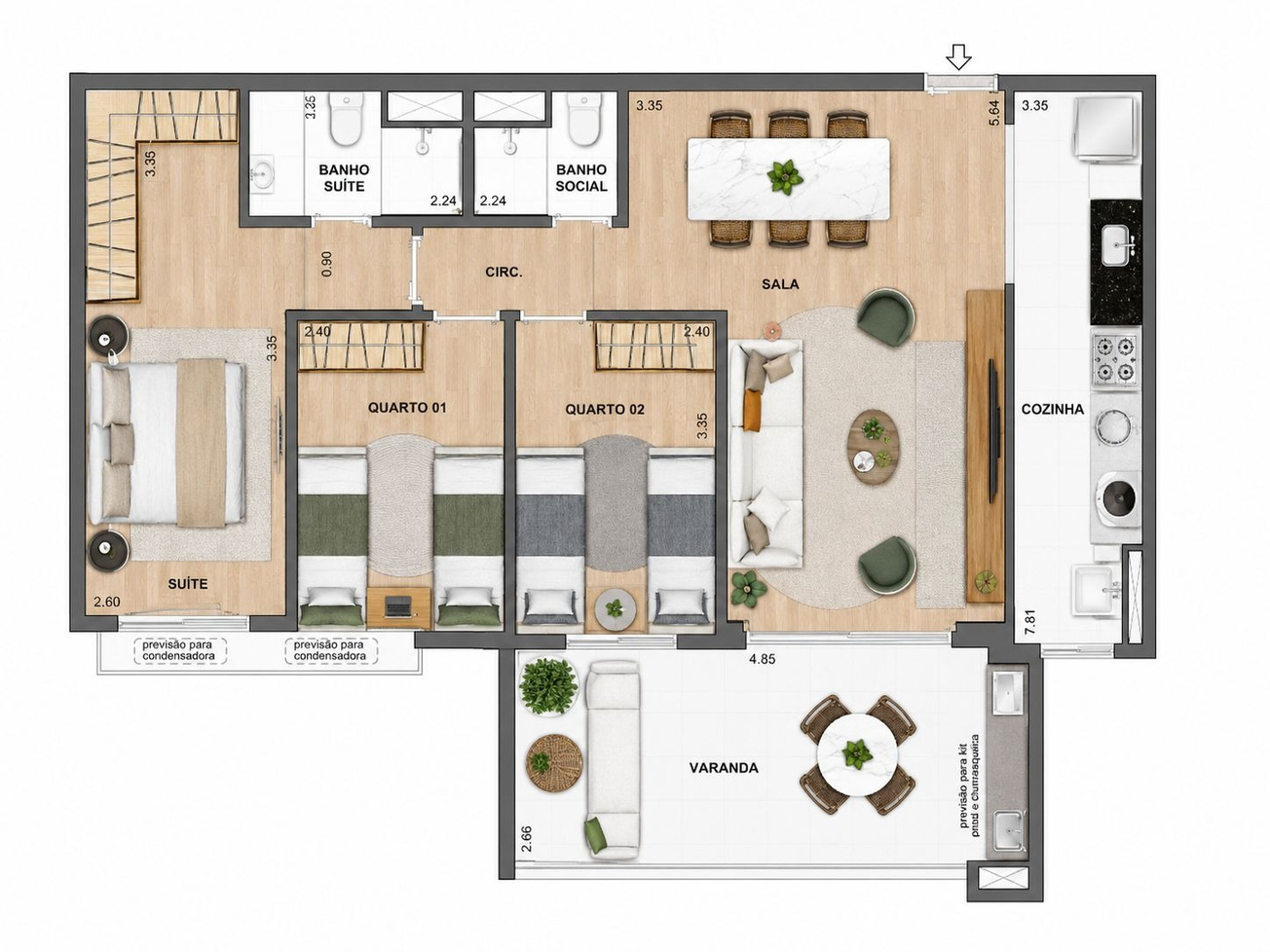 Planta 3 quartos · 83 m² · We Barra by Living