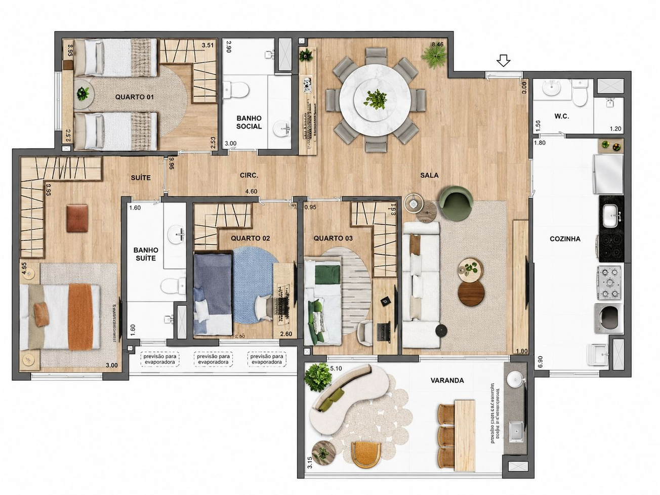 Planta 4 quartos · 100 m² · We Barra by Living