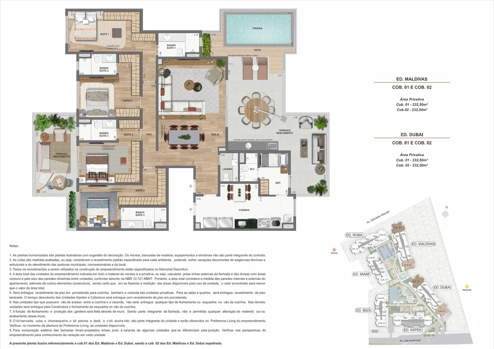 Planta Coberturas Lineares · 142 a 232 m² · We Barra by Living