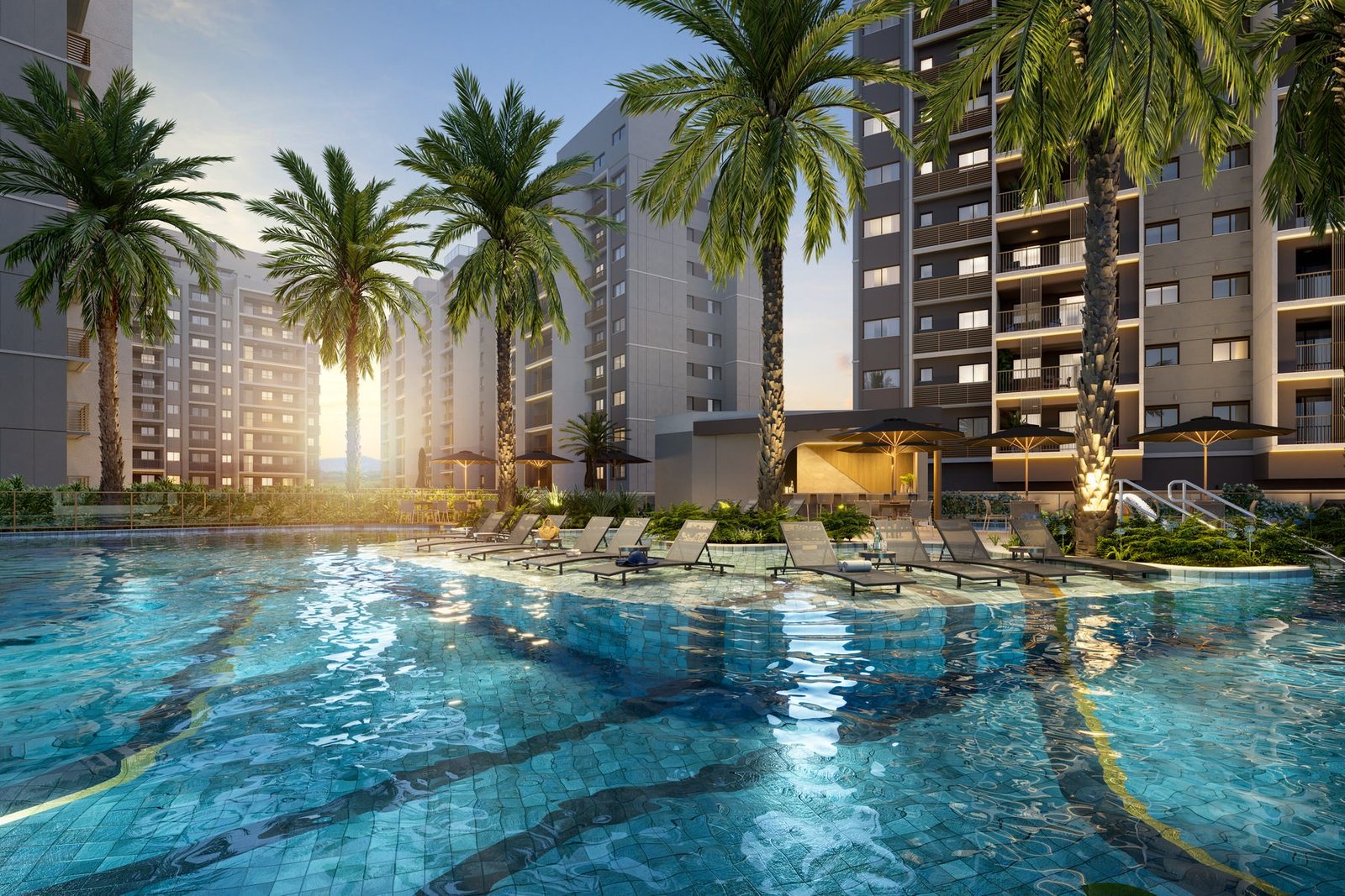 Piscina e deck molhado