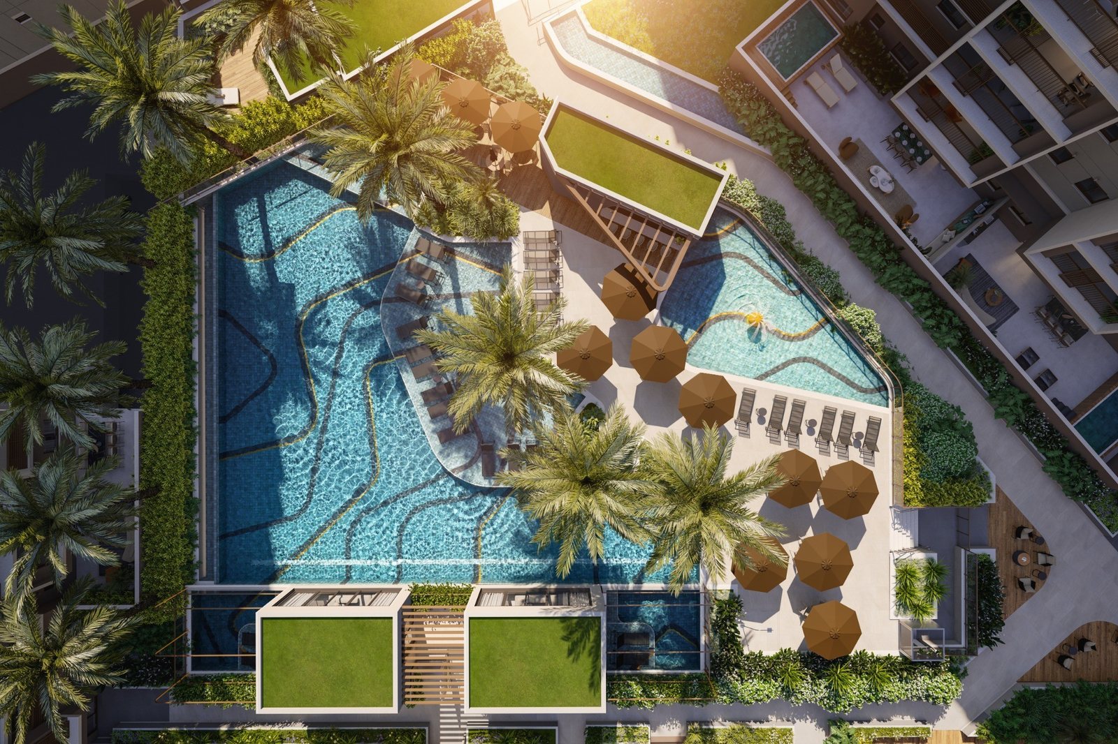Vista aérea das piscinas